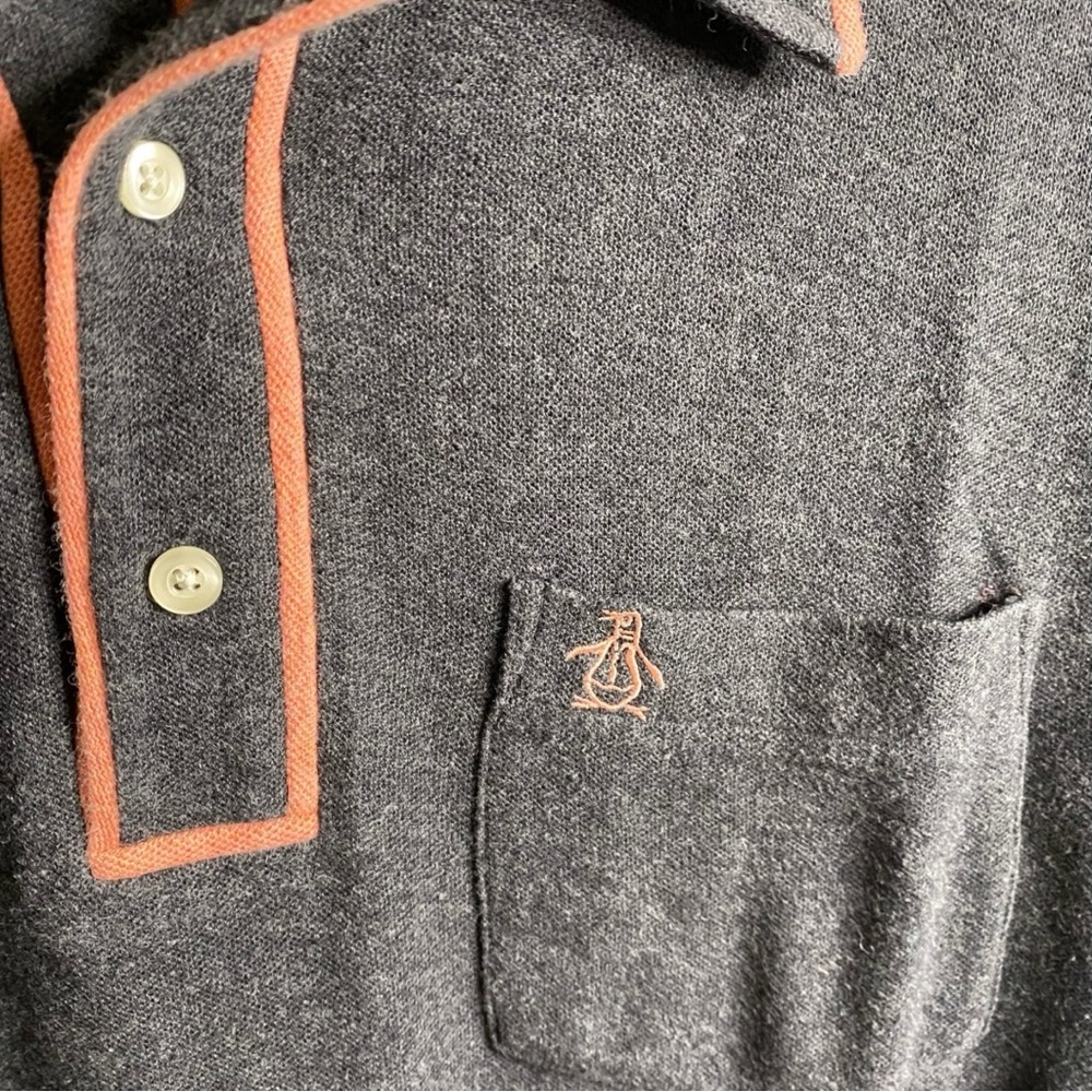 Original Penguin Polo Shirt in Dark Grey with Pink Trim - Picture 2 of 6